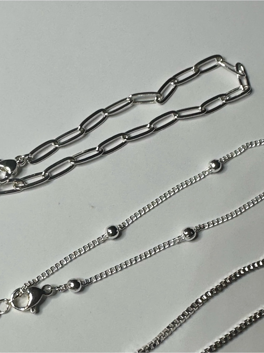 Silver Tone 4-Piece Stackable Bracelet Set | Paperclip Rope Beaded Box Chain - Picture 3 of 8